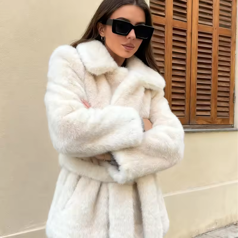 Jana belted faux fur half-coat